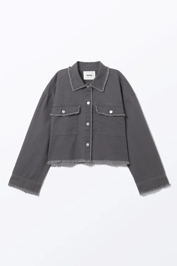 Cropped Boxy Twill Jacket – Dark Grey Cropped Boxy Twill Jacket – Dark Grey