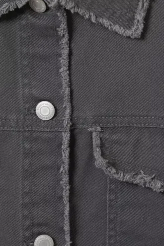 Cropped Boxy Twill Jacket – Dark Grey