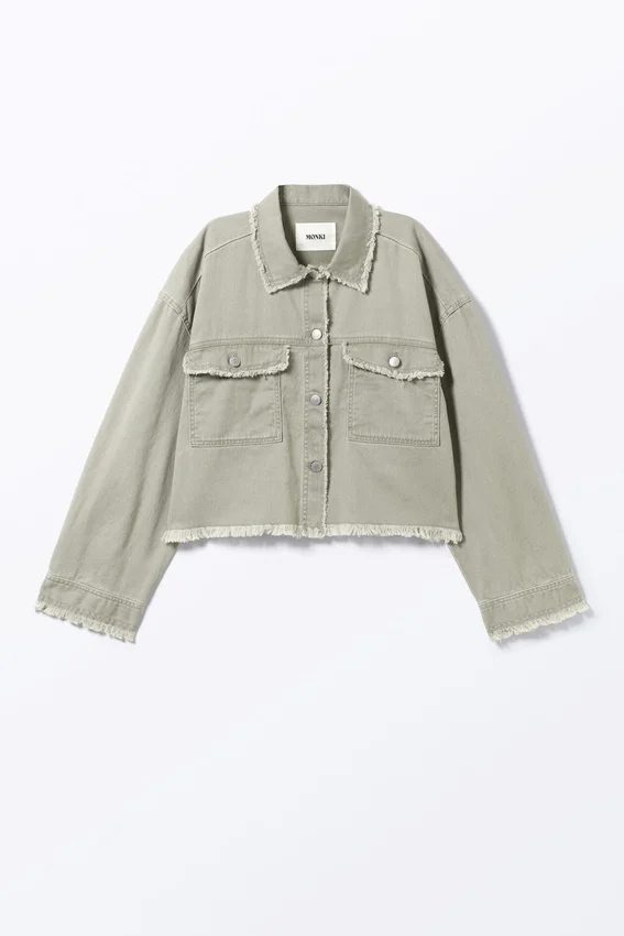 Cropped Boxy Twill Jacket – Khaki Green Cropped Boxy Twill Jacket – Khaki Green