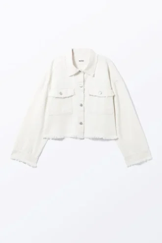 Cropped Boxy Twill Jacket – White