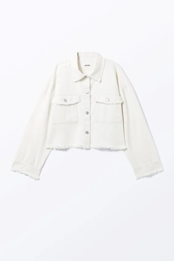 Cropped Boxy Twill Jacket – White Cropped Boxy Twill Jacket – White