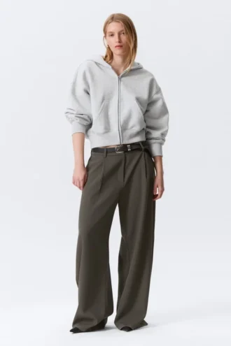 Cropped Boxy Zip Hoodie – Grey Melange
