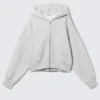 Cropped Boxy Zip Hoodie – Grey Melange