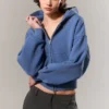 Cropped Boxy Zip Hoodie – Washed Blue