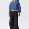 Cropped Boxy Zip Hoodie – Washed Blue