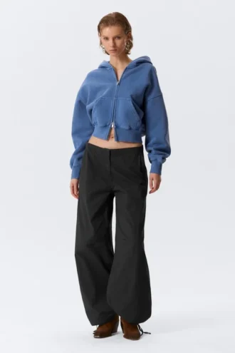 Cropped Boxy Zip Hoodie – Washed Blue