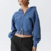 Cropped Boxy Zip Hoodie – Washed Blue