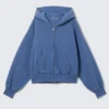 Cropped Boxy Zip Hoodie – Washed Blue