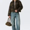 Cropped Boxy Zip Jacket – Dark Brown Check Cropped Boxy Zip Jacket – Dark Brown Check
