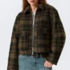 Cropped Boxy Zip Jacket – Dark Brown Check Cropped Boxy Zip Jacket – Dark Brown Check