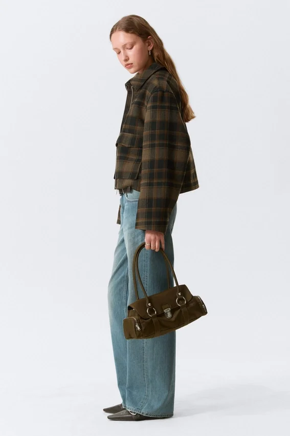 Cropped Boxy Zip Jacket – Dark Brown Check Cropped Boxy Zip Jacket – Dark Brown Check