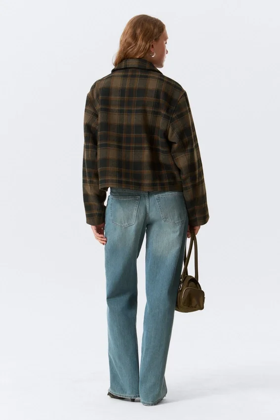 Cropped Boxy Zip Jacket – Dark Brown Check Cropped Boxy Zip Jacket – Dark Brown Check