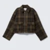 Cropped Boxy Zip Jacket – Dark Brown Check Cropped Boxy Zip Jacket – Dark Brown Check