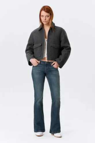 Cropped Boxy Zip Jacket – Dark Grey Melange