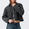 Cropped Boxy Zip Jacket – Dark Grey Melange Cropped Boxy Zip Jacket – Dark Grey Melange
