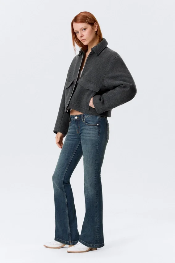 Cropped Boxy Zip Jacket – Dark Grey Melange Cropped Boxy Zip Jacket – Dark Grey Melange