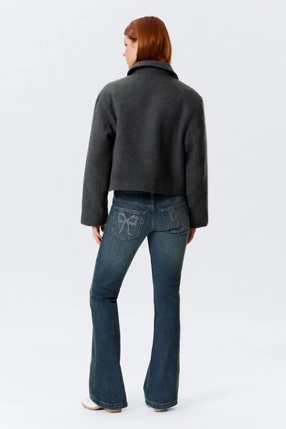 Cropped Boxy Zip Jacket – Dark Grey Melange Cropped Boxy Zip Jacket – Dark Grey Melange