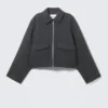 Cropped Boxy Zip Jacket – Dark Grey Melange Cropped Boxy Zip Jacket – Dark Grey Melange