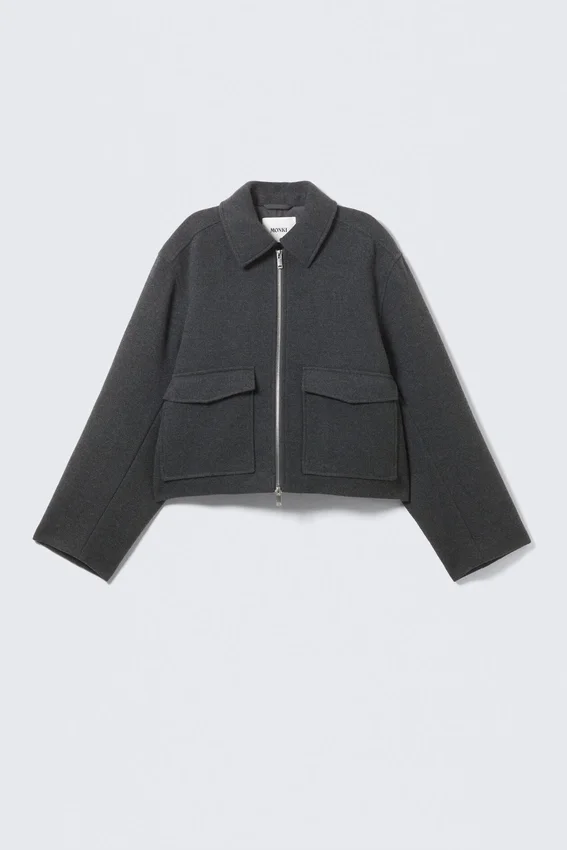 Cropped Boxy Zip Jacket – Dark Grey Melange Cropped Boxy Zip Jacket – Dark Grey Melange