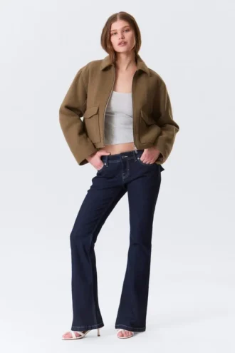 Cropped Boxy Zip Jacket – Soft Brown