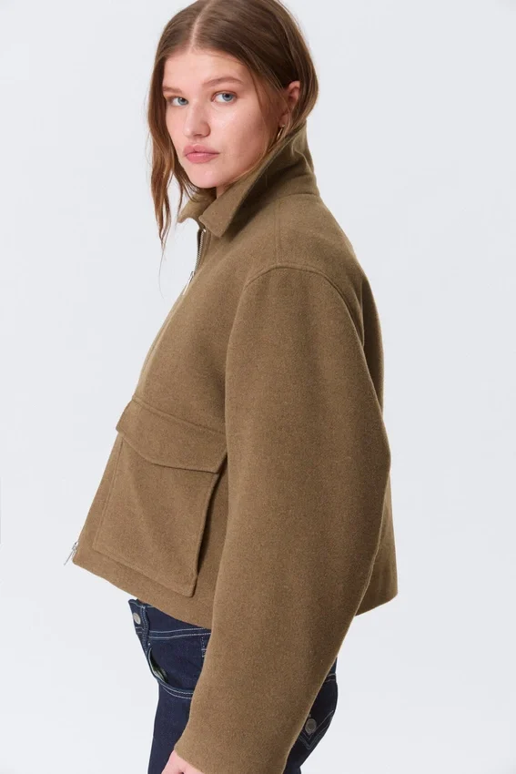 Cropped Boxy Zip Jacket – Soft Brown Cropped Boxy Zip Jacket – Soft Brown