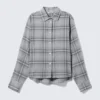 Cropped Button-Up Cotton Shirt – Dusty Blue Check Cropped Button-Up Cotton Shirt – Dusty Blue Check