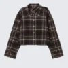 Cropped Checked Flannel Shirt – Checked Brown Cropped Checked Flannel Shirt – Checked Brown