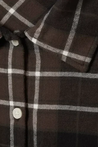 Cropped Checked Flannel Shirt – Checked Brown