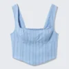 Cropped Cotton Poplin Corset Top – Striped Light Blue Cropped Cotton Poplin Corset Top – Striped Light Blue