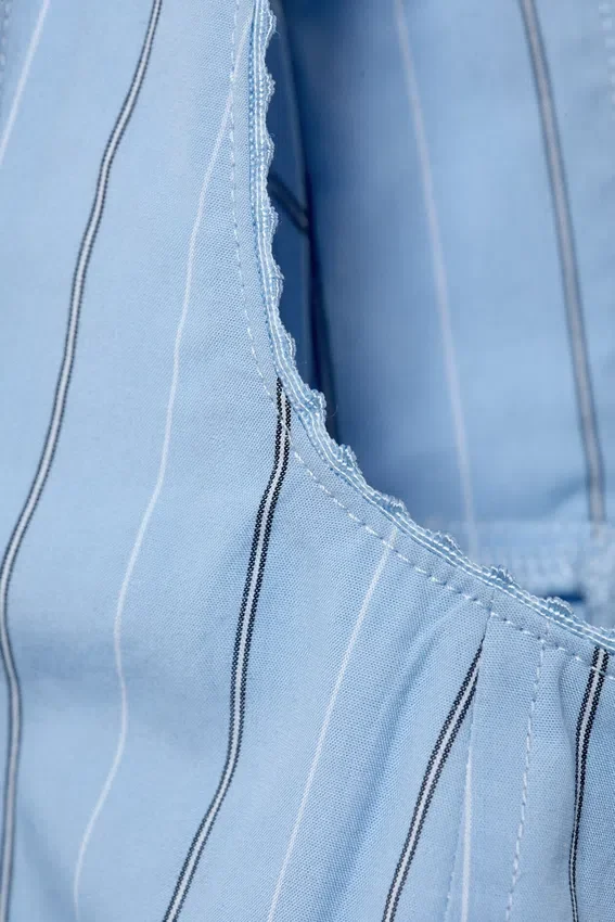 Cropped Cotton Poplin Corset Top – Striped Light Blue Cropped Cotton Poplin Corset Top – Striped Light Blue