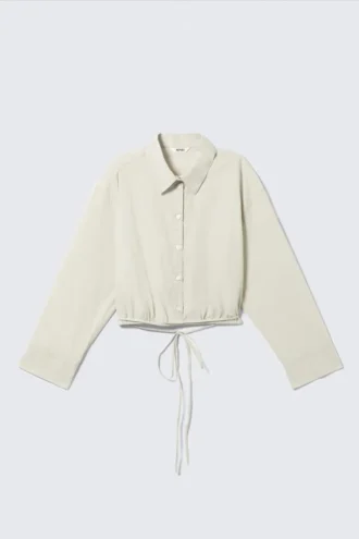 Cropped Cotton Poplin Drawstring Night-Shirt – Light Green