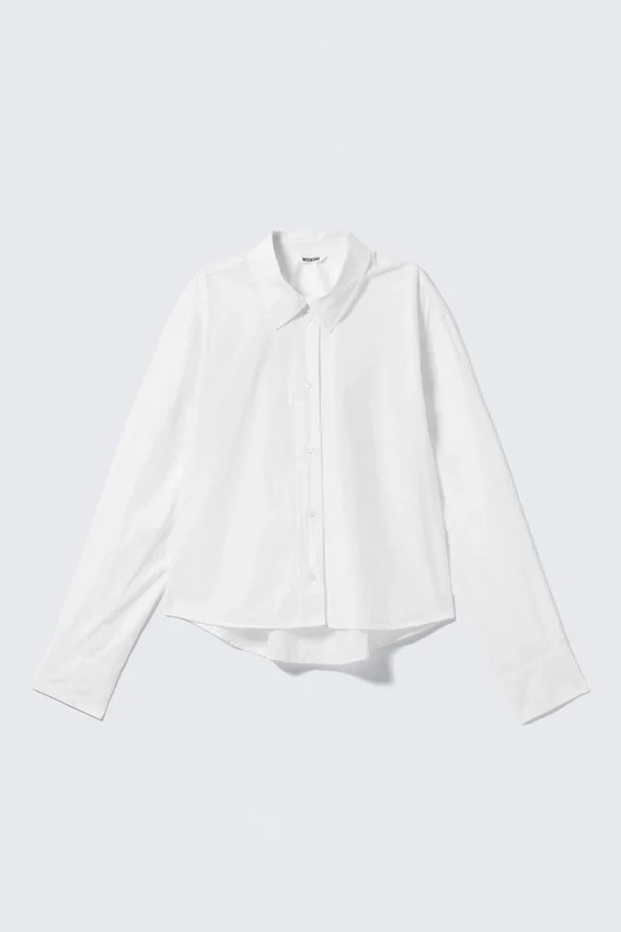 Cropped Cotton Poplin Shirt – White Cropped Cotton Poplin Shirt – White