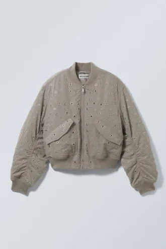 Cropped Eyelet Bomber Jacket – Dusty Mole