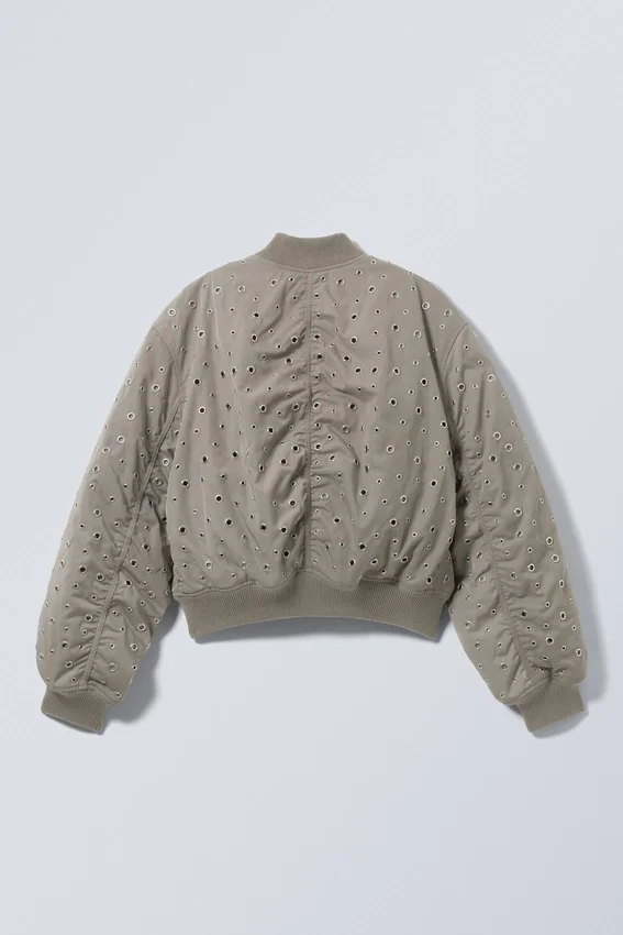 Cropped Eyelet Bomber Jacket – Dusty Mole Cropped Eyelet Bomber Jacket – Dusty Mole