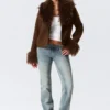 Cropped Faux Fur Trim Jacket – Dark Brown Cropped Faux Fur Trim Jacket – Dark Brown