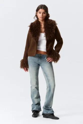 Cropped Faux Fur Trim Jacket – Dark Brown
