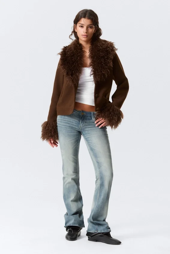 Cropped Faux Fur Trim Jacket – Dark Brown Cropped Faux Fur Trim Jacket – Dark Brown