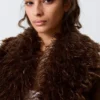Cropped Faux Fur Trim Jacket – Dark Brown Cropped Faux Fur Trim Jacket – Dark Brown