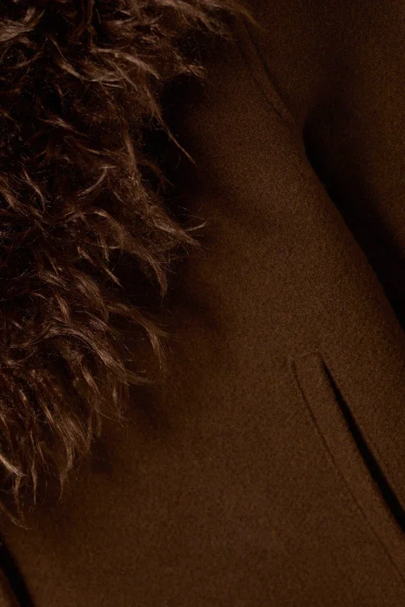 Cropped Faux Fur Trim Jacket – Dark Brown Cropped Faux Fur Trim Jacket – Dark Brown