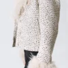 Cropped Faux Fur Trim Jacket – Dusty White – Black Dots Cropped Faux Fur Trim Jacket – Dusty White – Black Dots