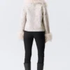 Cropped Faux Fur Trim Jacket – Dusty White – Black Dots Cropped Faux Fur Trim Jacket – Dusty White – Black Dots