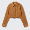 Cropped Faux Suede Western Shirt – Brown
