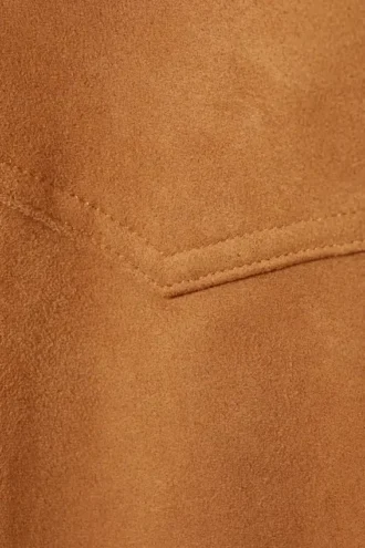 Cropped Faux Suede Western Shirt – Brown