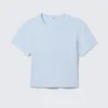 Cropped Fitted Cotton T-Shirt – Light Blue