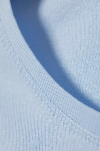 Cropped Fitted Cotton T-Shirt – Light Blue