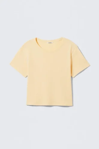 Cropped Fitted Cotton T-Shirt – Light Yellow