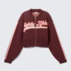 Cropped Jacquard Zip Cardigan – Dark Red – Slightly Athletic Cropped Jacquard Zip Cardigan – Dark Red – Slightly Athletic