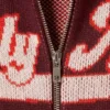 Cropped Jacquard Zip Cardigan – Dark Red – Slightly Athletic Cropped Jacquard Zip Cardigan – Dark Red – Slightly Athletic