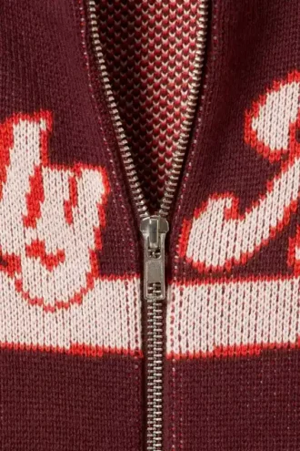 Cropped Jacquard Zip Cardigan – Dark Red – Slightly Athletic