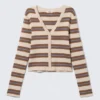 Cropped Knitted V-Neck Cardigan – Striped Brown Cropped Knitted V-Neck Cardigan – Striped Brown